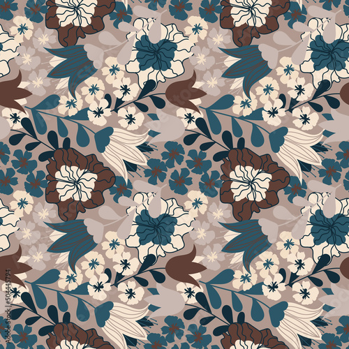 Vector hand-drawn floral seamless pattern. Beautiful floral ornament for fabr...