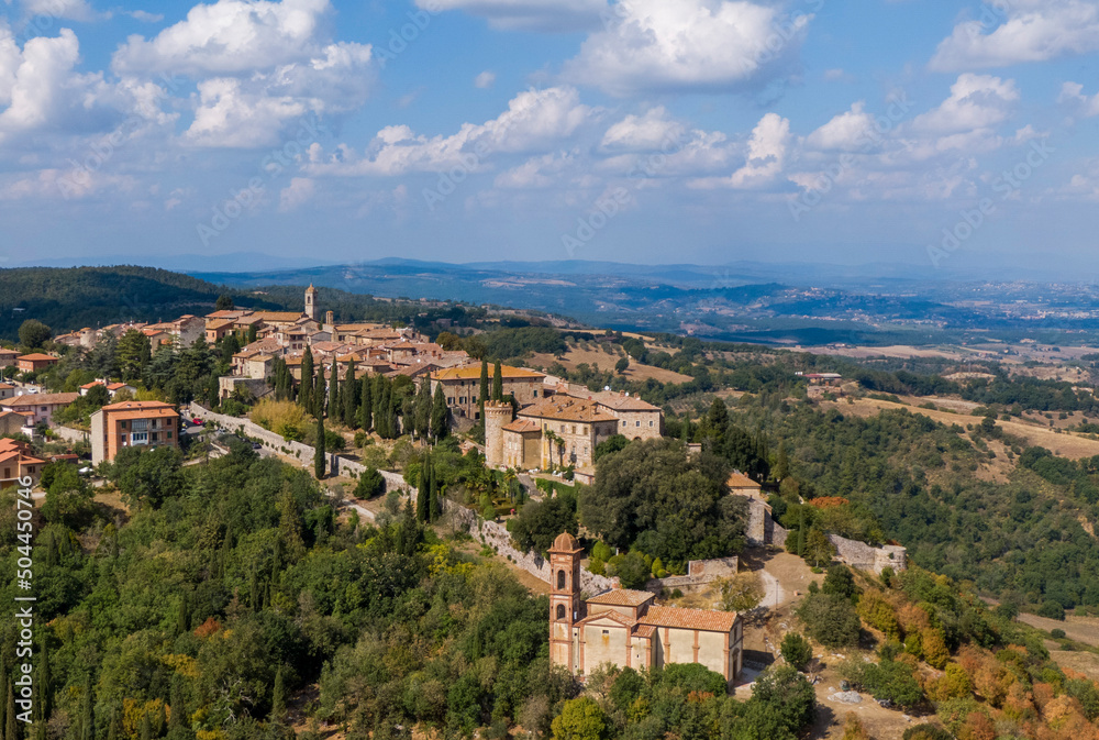 Aerial view of the historical town of Montefollonico