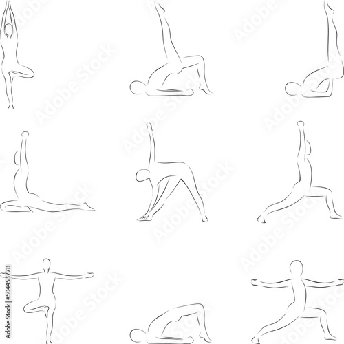 yoga asanas poses silhouette illustration pack in vector format