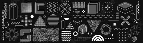 Set of editable vector creative geometric abstract elements for graphic design, printing and UI. Triangles, squares, circles and other simple shapes with editable stroke weight