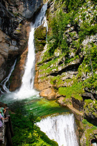 Savci waterfall close to Bohinj lake in Slovenia  photo