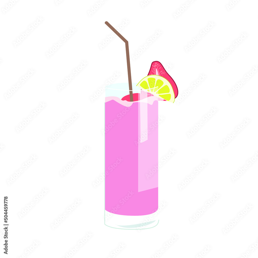 Vector image, berry cocktail with strawberry and lemon slices Vector image, berry cocktail with strawberry and lemon slices