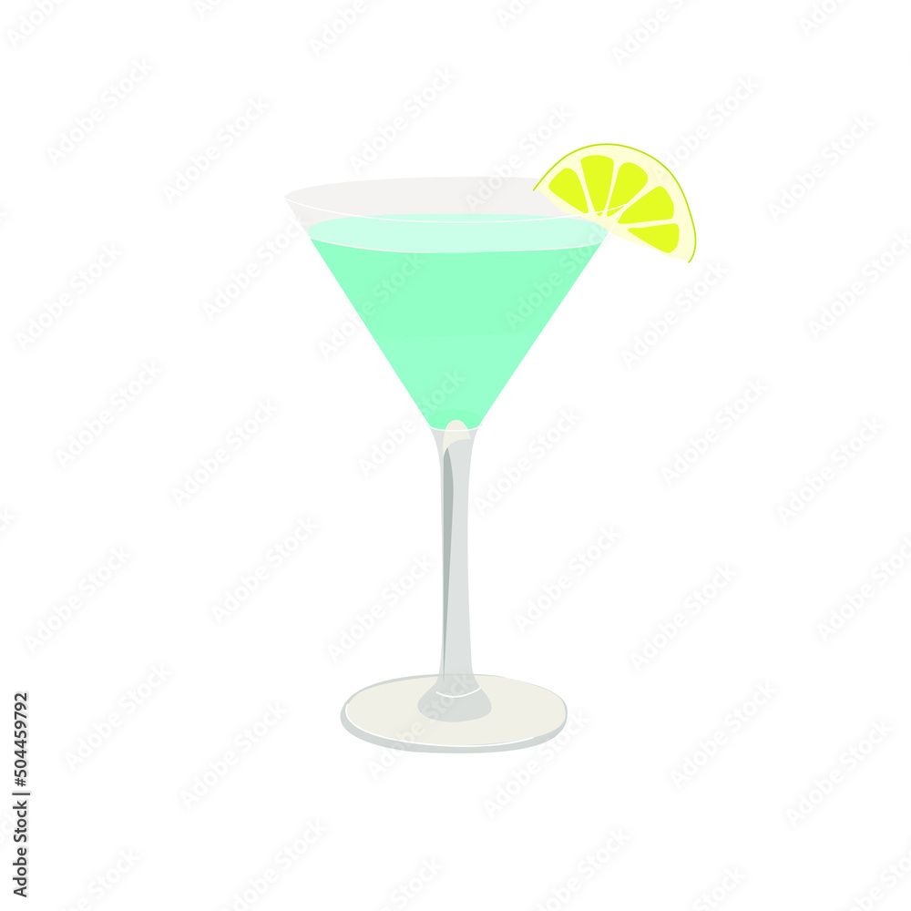 Vector image, alcoholic cocktail with a slice of lemon