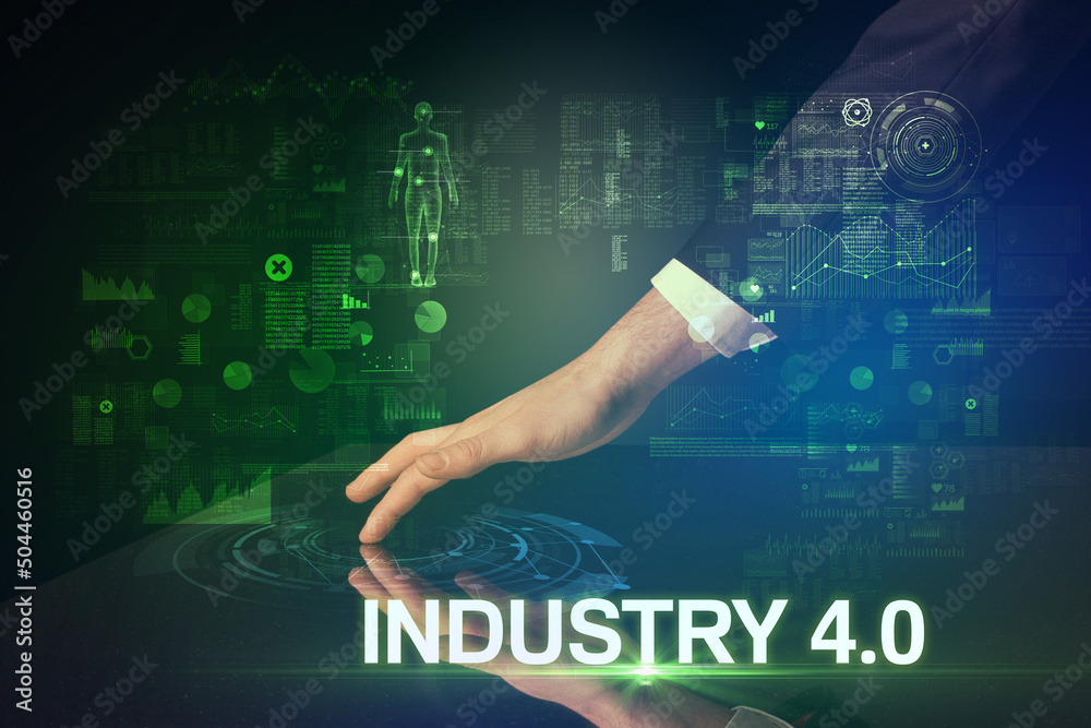 Businessman touching huge display concept Businessman touching huge display concept