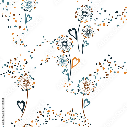 Dandelion flowers unique vector seamless pattern.