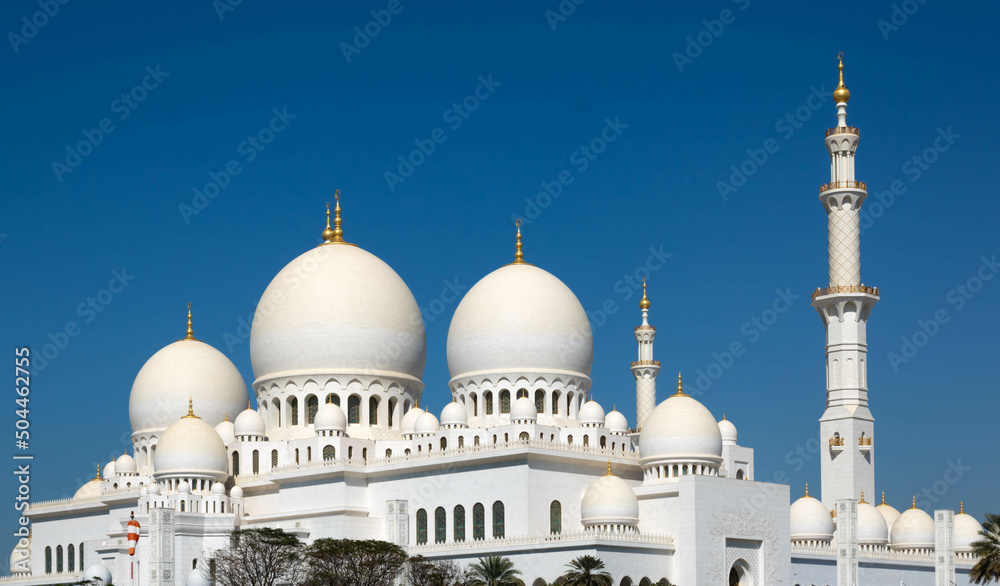 The Sheikh Zayed Grand Mosque against the blue sky