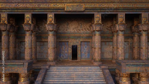 Steps to entrance to an ancient Egyptian temple. 3D illustration. photo