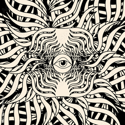 Vector hand drawn surrealistic illustration . Creative artwork. Template for card, poster, banner, print for t-shirt, pin, badge, patch.