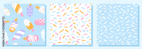 Ice cream pattern. Seamless illustration. Vector set. 