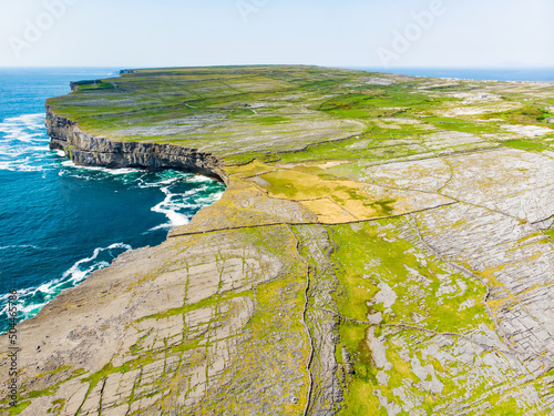 Aerial view of Inishmore or Inis Mor, the largest of the Aran Islands in Galway Bay, Ireland. photo