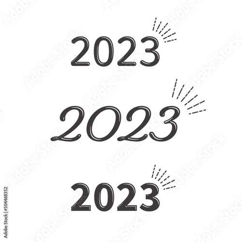 2023年のシンプルなロゴ風の立体的なデザイン文字セット　白黒
