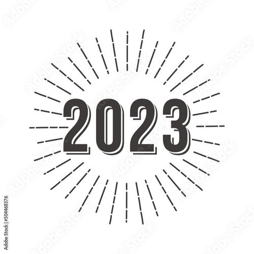 2023 シンプルなロゴ風の影付き文字と太陽フレーム　白黒
