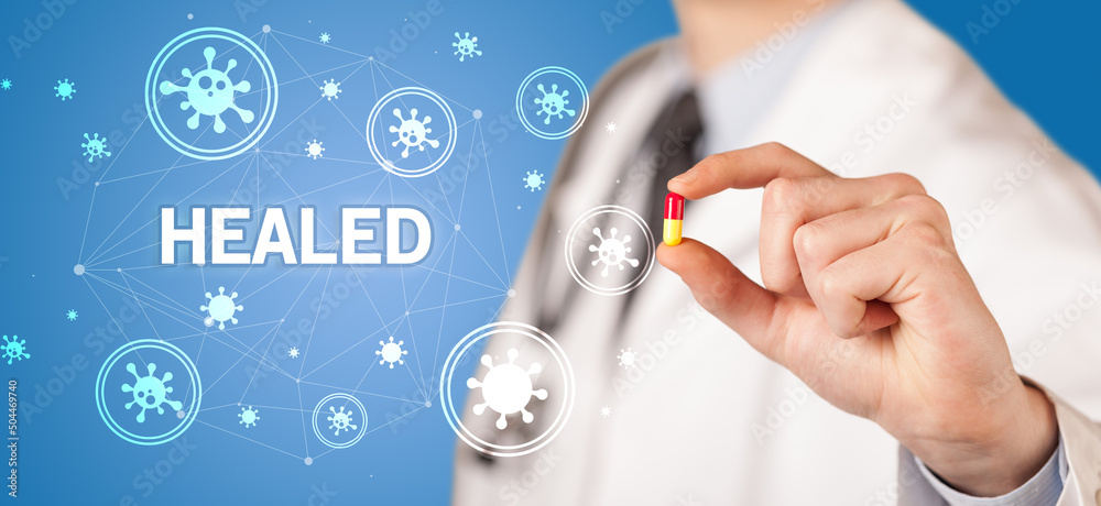 Doctor giving pill, virus concept Doctor giving pill, virus concept