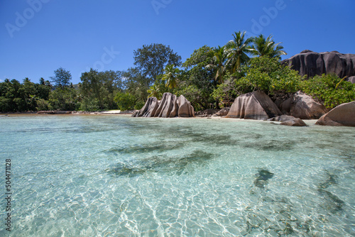 paradise tropical beach landscape in Seychelles photo