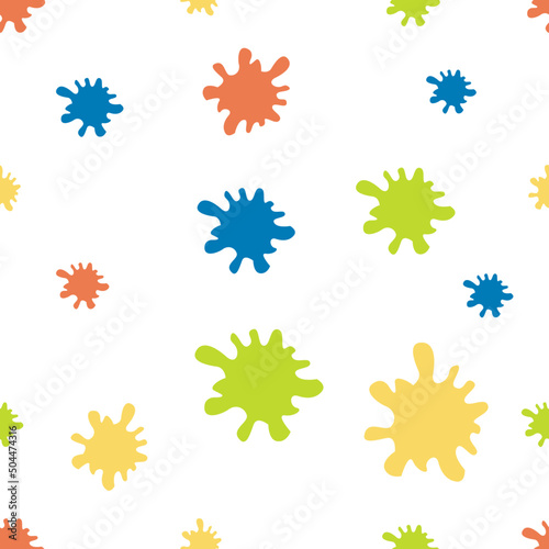 Different splashes and drops, cartoon spatters. Stain colored ink collection. Isolated vector illustration