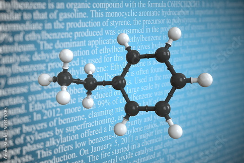 Ethylbenzene scientific molecular model, 3D rendering