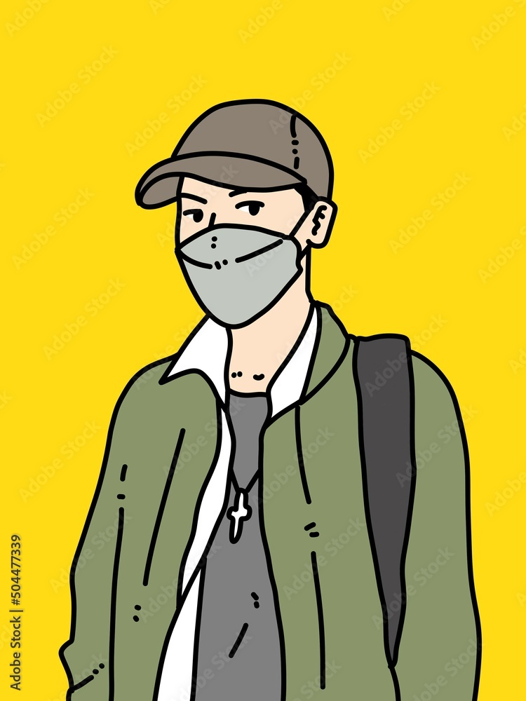 Fototapeta premium cute man cartoon on yellow background