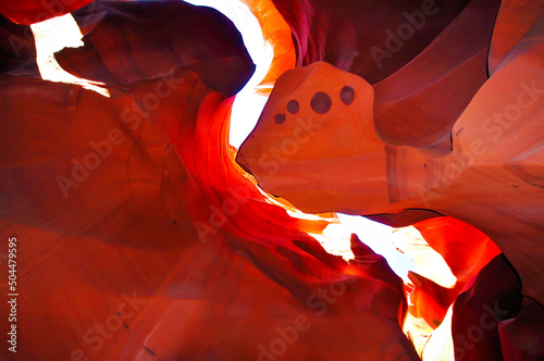 Lower Antelope Canyon colors of sunlight reflecting off the red and orange sandstone in Page, Arizona.