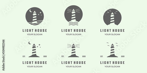 set lighthouse vintage icon logo minimalist vector illustration design