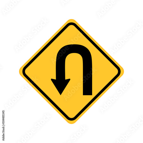 Free Download Left U-turn ahead traffic sign road on yellow background. - GFXLoad
