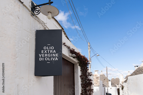 Signboard Of Olive Oil At Alberobello, Italy photo