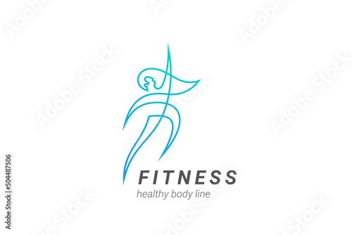 Fitness Woman Dancing Girl Logo Elegant design vector template Linear Outline style.