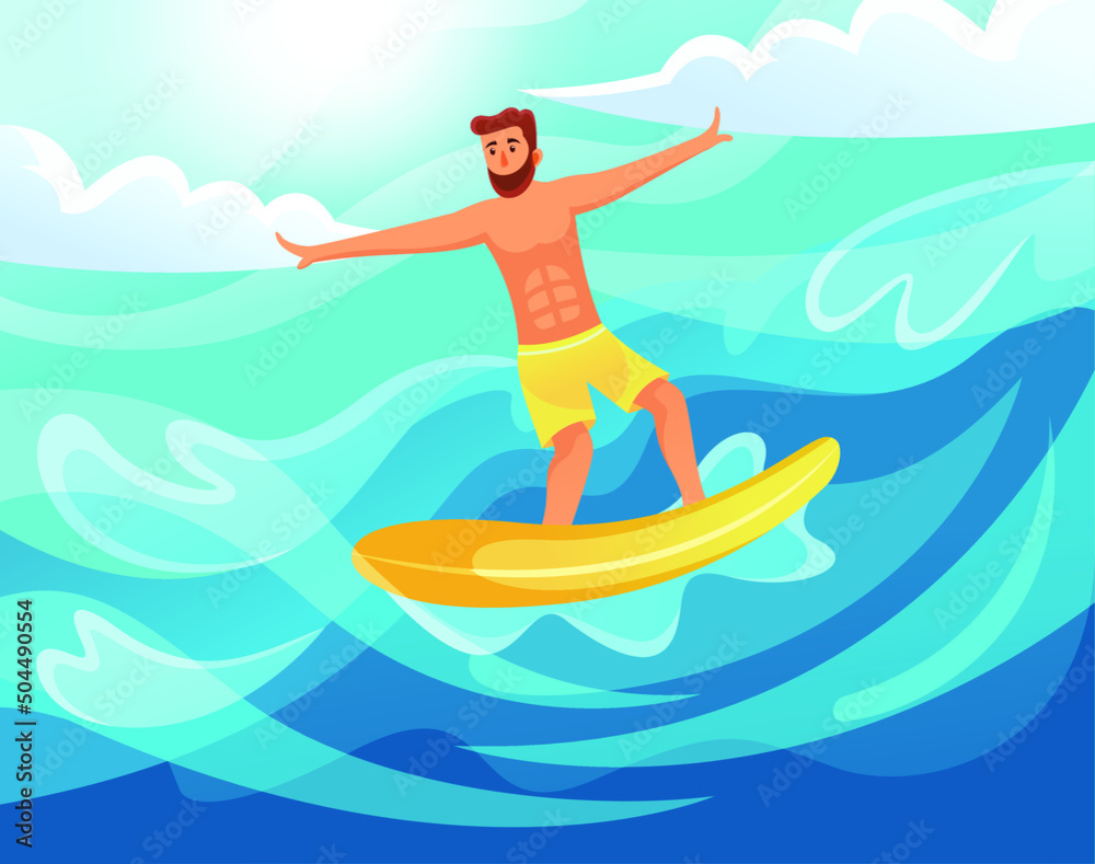 A man surving on the waves. vector illustration. surfing day ilustration