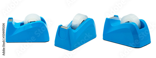 Blue tape dispenser. three types isolated on white background.