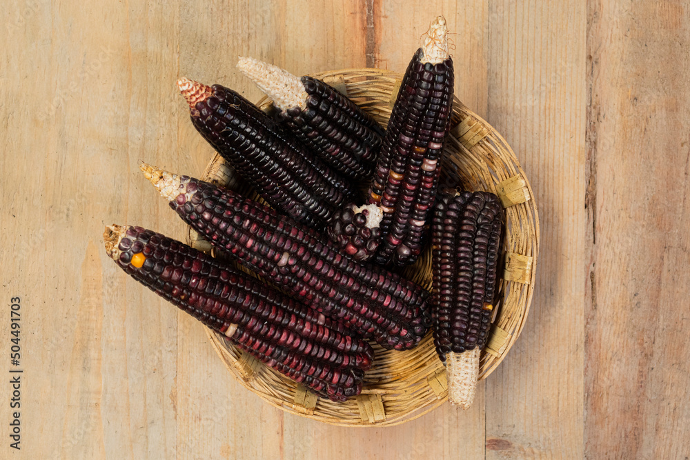 Red and black corns in a basket