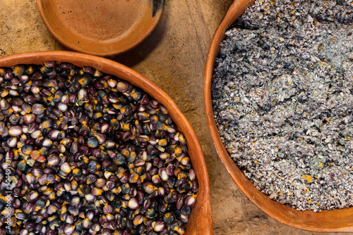 closeup of a pot of kernels and ground grains