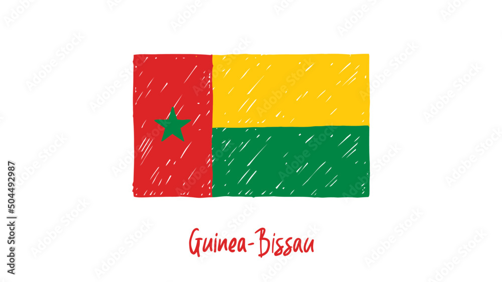 Fototapeta premium Guinea-Bissau National Country Flag Marker or Pencil Sketch Illustration Vector