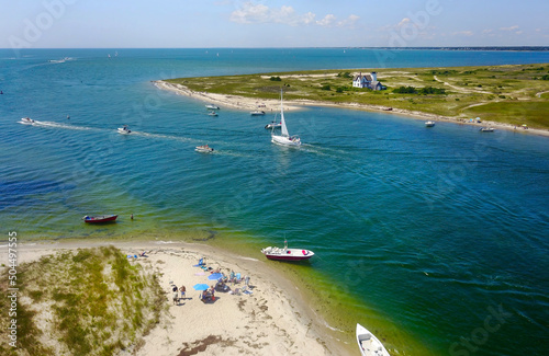 Stage Harbor Lighthouse Aerial at Chatham, Cape Cod