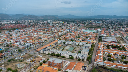 aerial drone shots of the beach city of Lechería, with a residential area of Venice-style stilt houses, you can see houses, editions, canals, houses on the sea, stilt houses, parking lots, swimming po © manuel