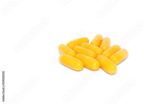 Obraz na plátně A group of royal jelly honey bee secretion in softgel capsule isolated on white background
