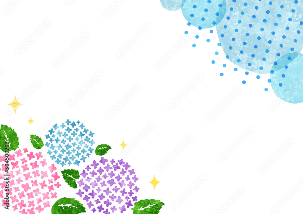 あじさい梅雨イメージのかわいい水彩背景 コピースペース Stock ベクター Adobe Stock