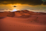 サハラ砂漠上空を飛行する航空機
