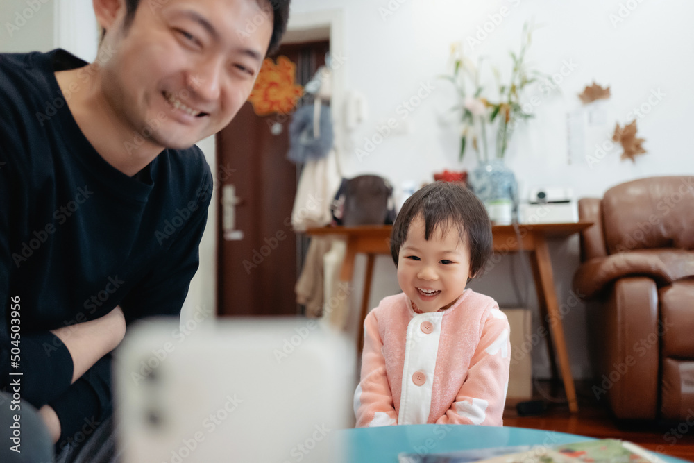 Asian family making video calls Asian family making video calls