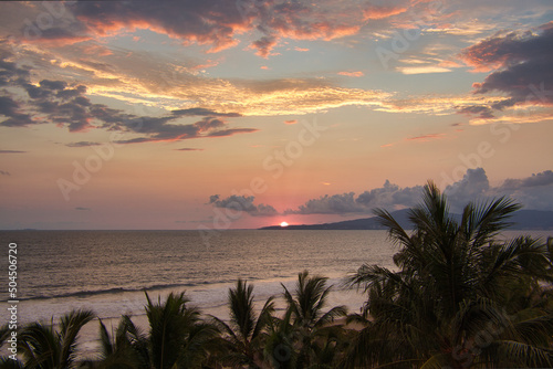 Sunset over Ocean with Palm Trees