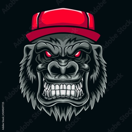 gorilla with red hat vector illustration