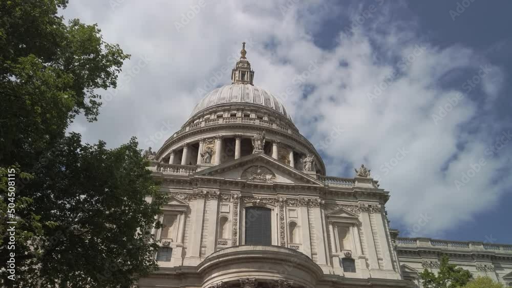 the dome of St. Paul's Cathedral in London. Tilt up the dome of St. Paul's Cathedral in London. Tilt up