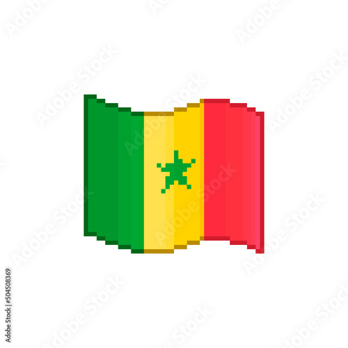 colorful simple vector flat pixel art illustration of flowing flag of Senegal photo