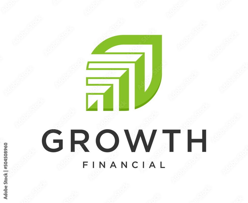 Business Financial logo template. leaf and growth graph vector design