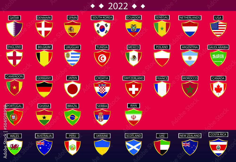 All participating countries' flags design of the football world cup