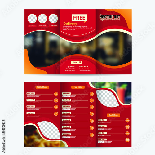 Red folding restaurant brochure template