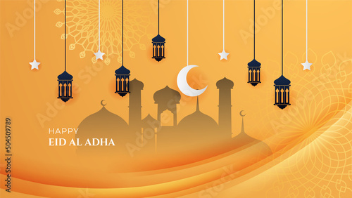 vector illustration. Muslim holiday Eid al-Adha. the sacrifice a ram or white and black sheep. graphic design decoration kurban bayrami. month lamb and a lamp.Translation from Arabic: Eid al-Adha