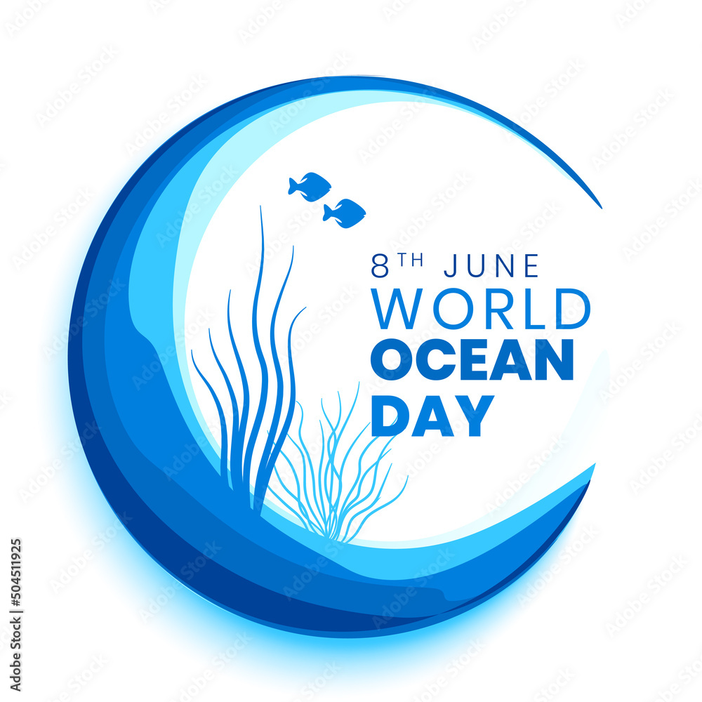 world ocean day poster with fishes and coral reef - obrazy, fototapety, plakaty 