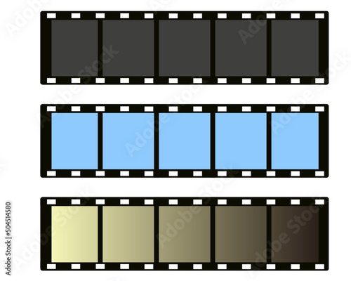 映画フィルムストリップ ネガフィルム カメラフィルム モノクロ 白黒 グラデーション ベクターイラスト