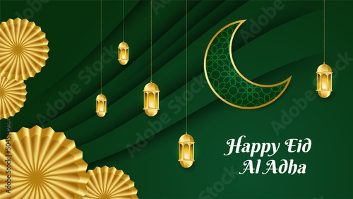Islamic background, Gift box, lantern, gold crescent moon on white. Design concept of ramadan kareem, mawlid, iftar,isra and miraj or eid al fitr adha, copy space text area, 3D illustration.