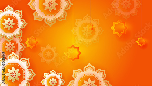 Greeting Islamic Ied Al Adha orange colorful design background