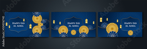 Set of Greeting Islamic Ied Al Adha dark blue colorful design background